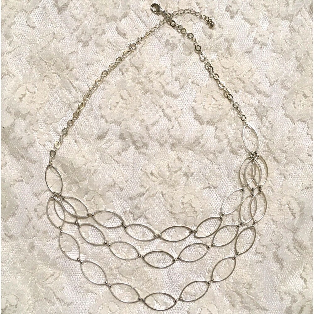 Vintage Avon Chain Necklace Silver tone Open Link Multi Strand Dainty Layered